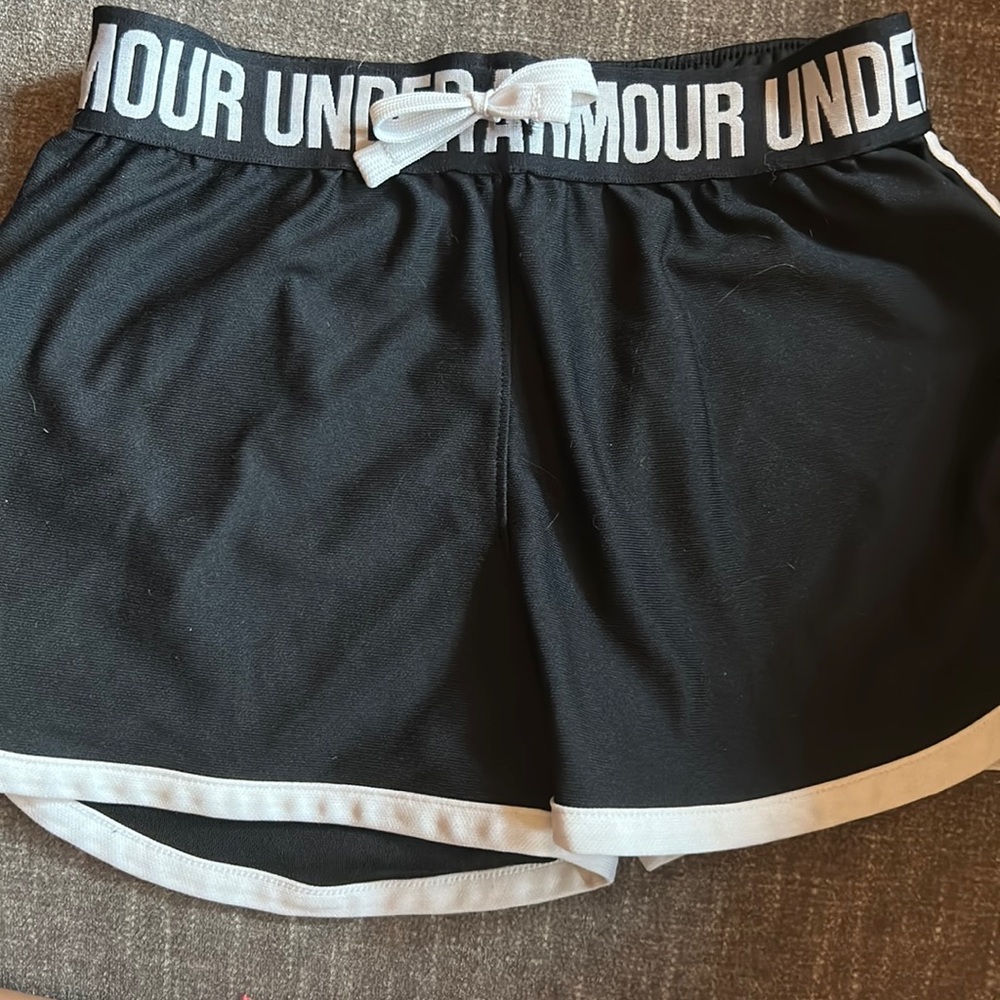 Black and white under armor shorts